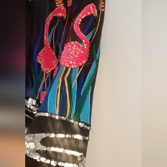 Vintage 1980's HMJ RESORT Sequin Embroidered Beaded Flamingo Jacket Blazer M - Picture 6 of 7